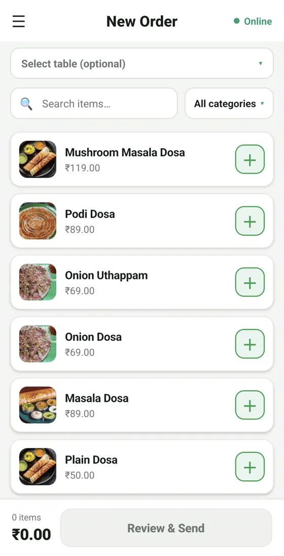 RestoPOS mCAP mobile screen 1