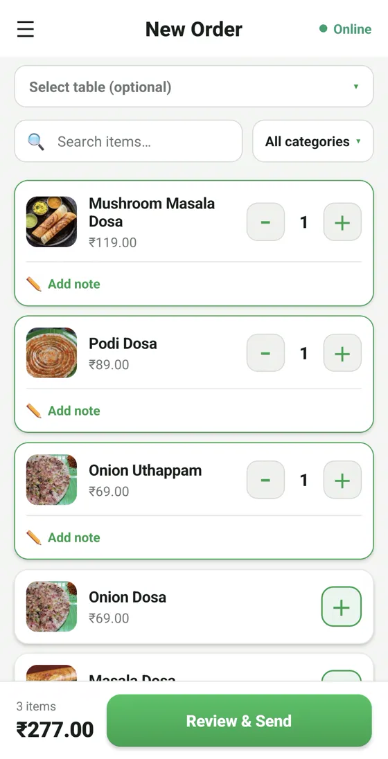 RestoPOS mCAP mobile screen 2