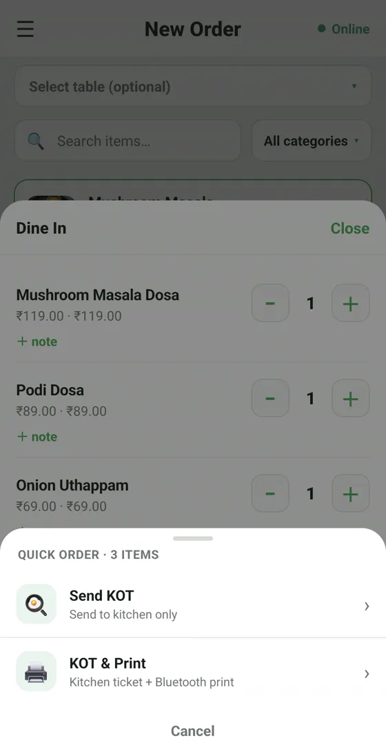 RestoPOS mCAP mobile screen 4