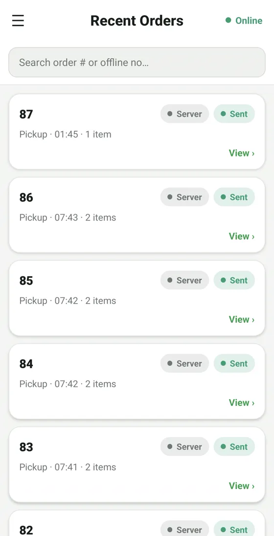 RestoPOS mCAP mobile screen 7