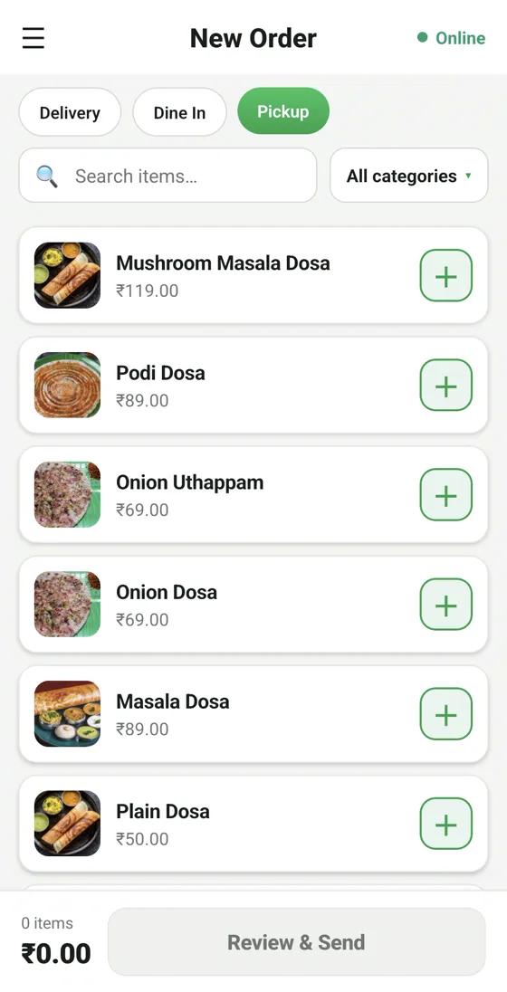 RestoPOS mPOS mobile screen 1