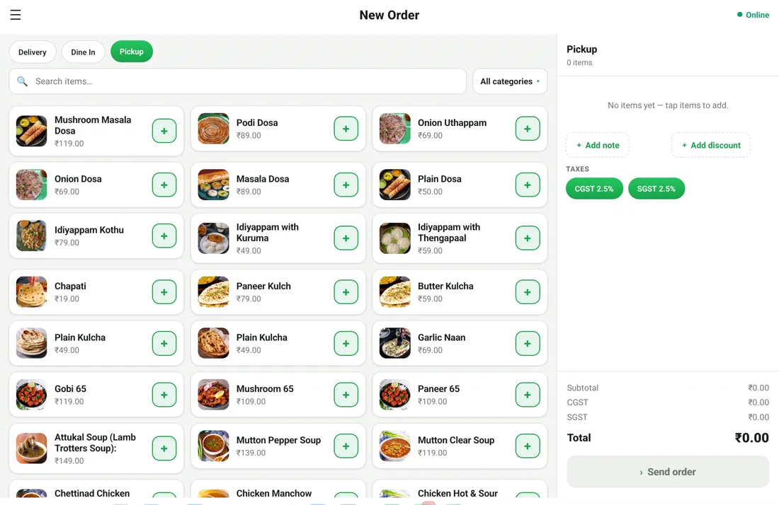 RestoPOS mPOS tablet screen 2