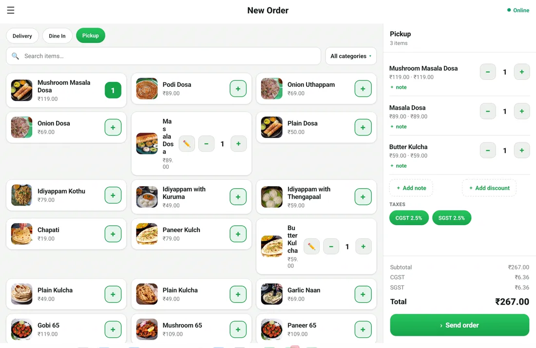 RestoPOS mPOS tablet screen 3