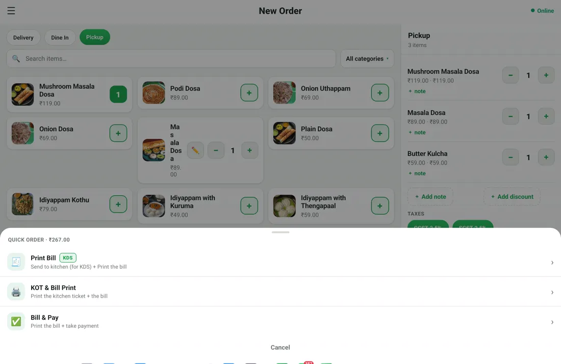 RestoPOS mPOS tablet screen 4