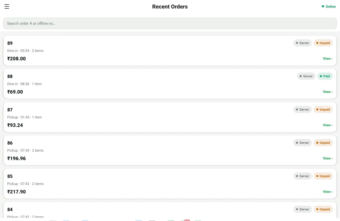 RestoPOS mPOS tablet screen 5