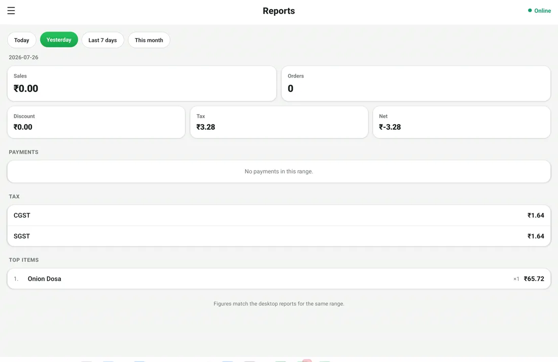 RestoPOS mPOS tablet screen 8