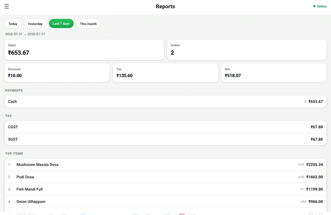 RestoPOS mPOS tablet screen 9
