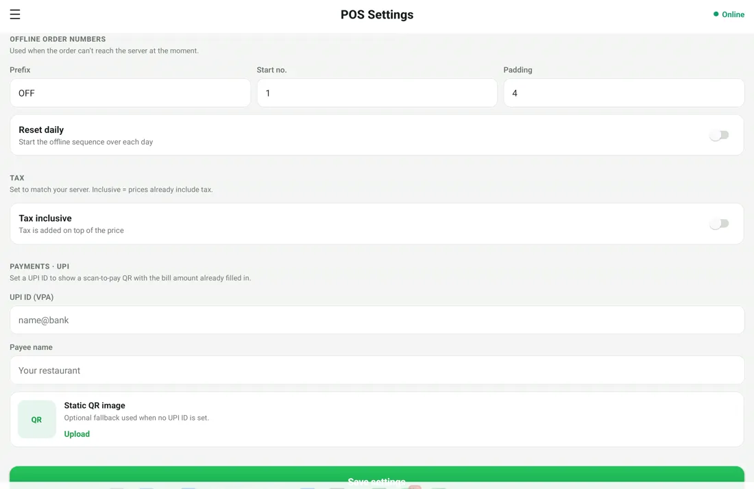 RestoPOS mPOS tablet screen 13