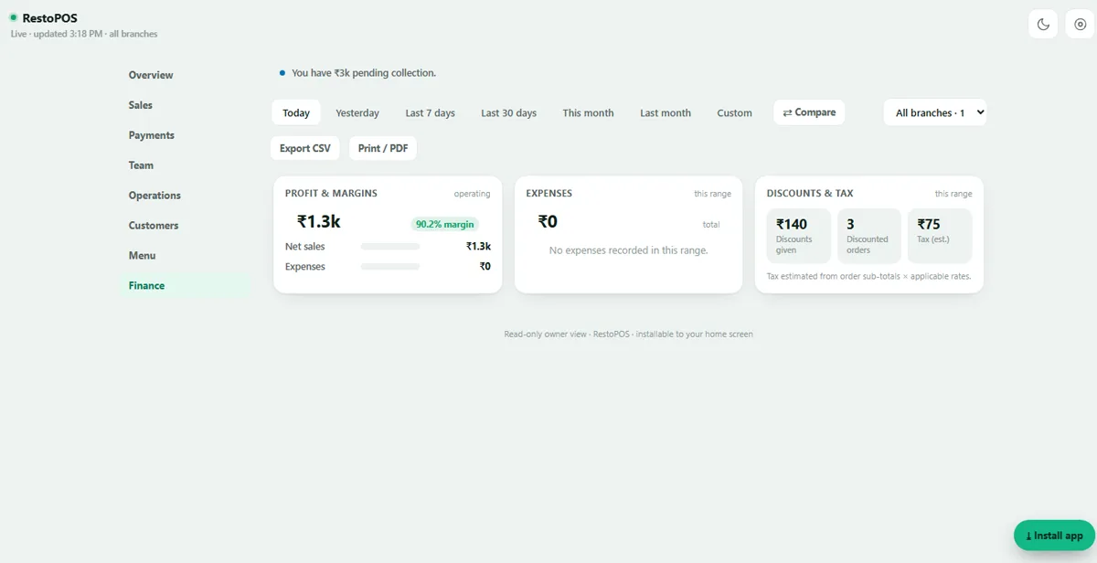 Owner Dashboard — Finance