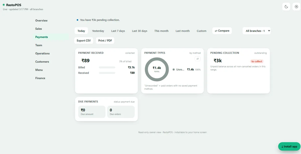 Owner Dashboard — Payments