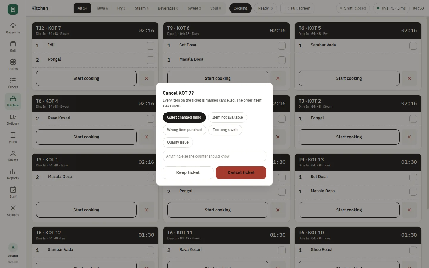 SmartPOS Kitchen — Kitchen cancel