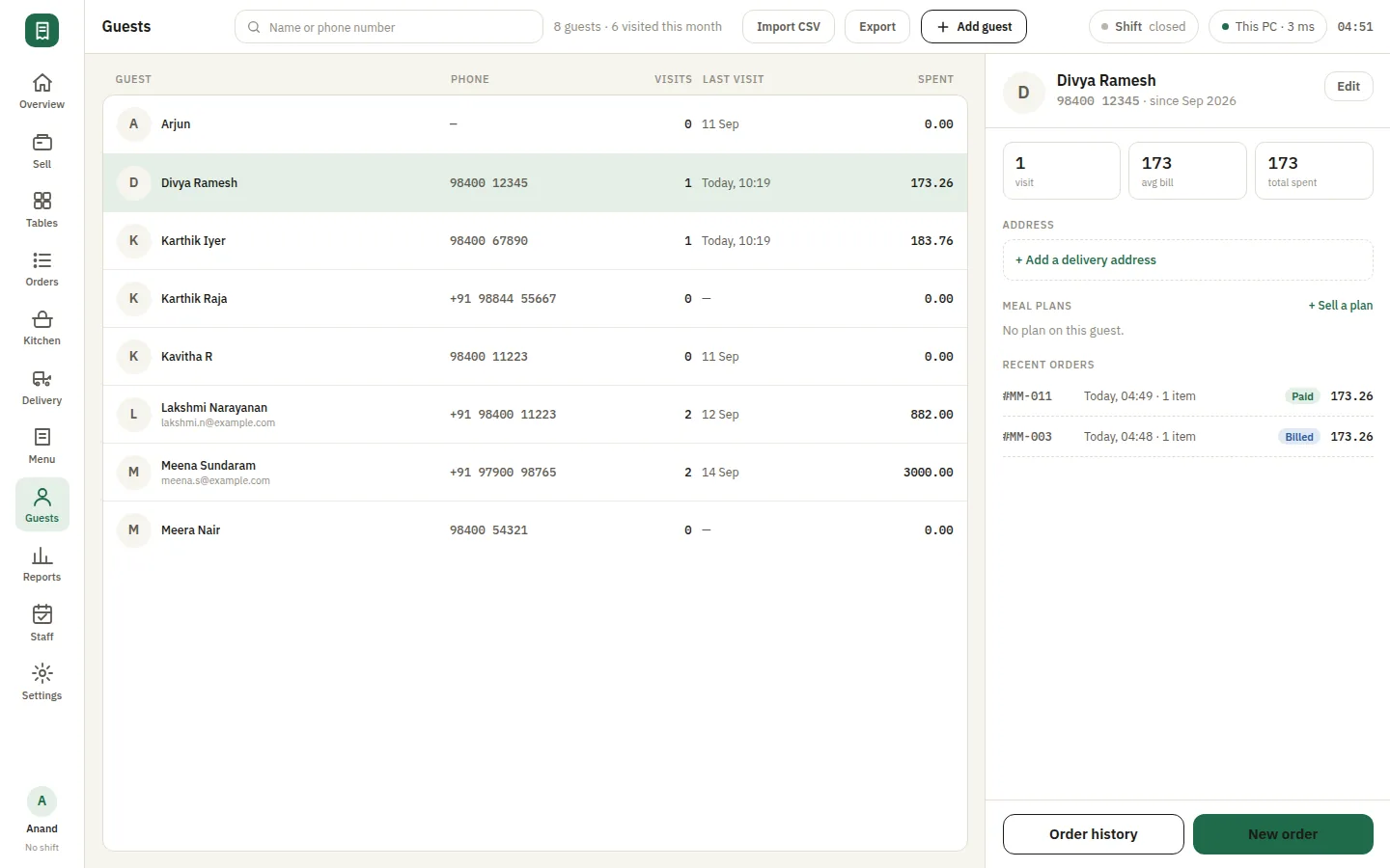 SmartPOS Guests — Guests detail