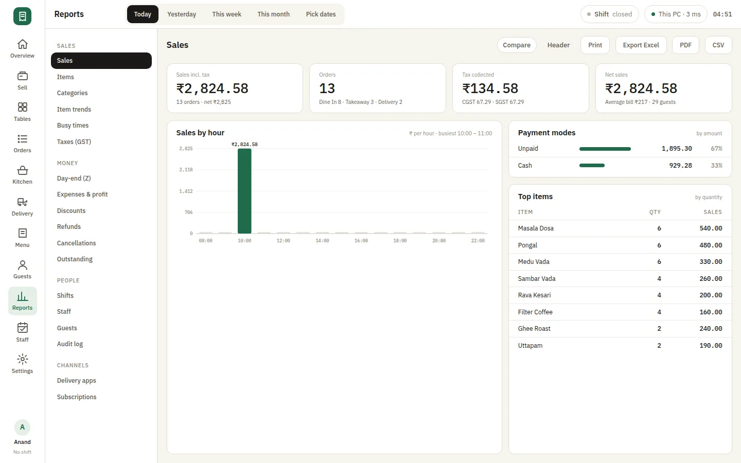SmartPOS Reports — Report sales