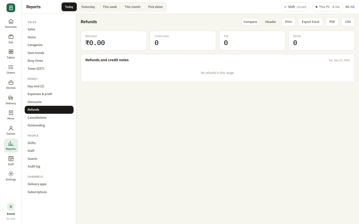 SmartPOS Reports — Report refunds