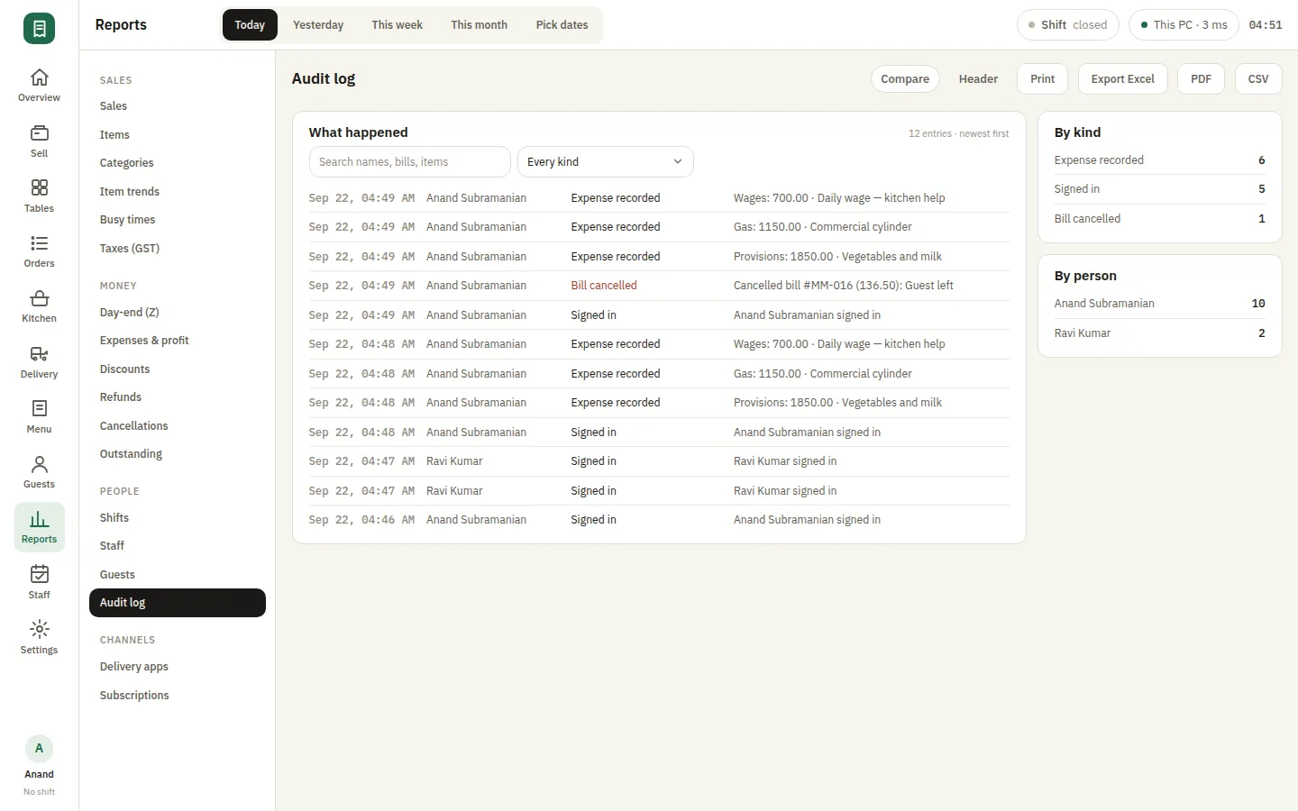 SmartPOS Reports — Report audit log