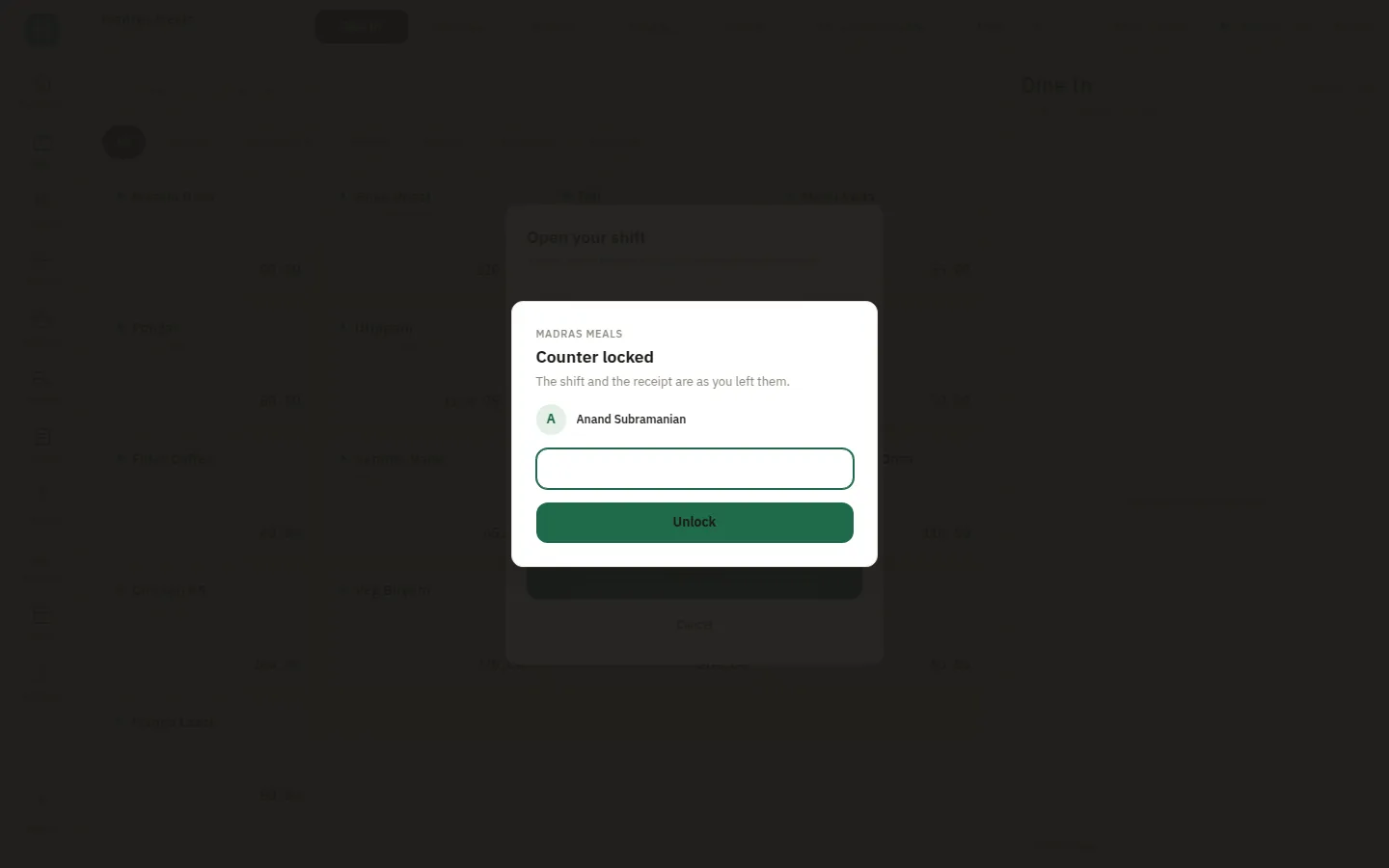 SmartPOS Staff and roles — Lock screen