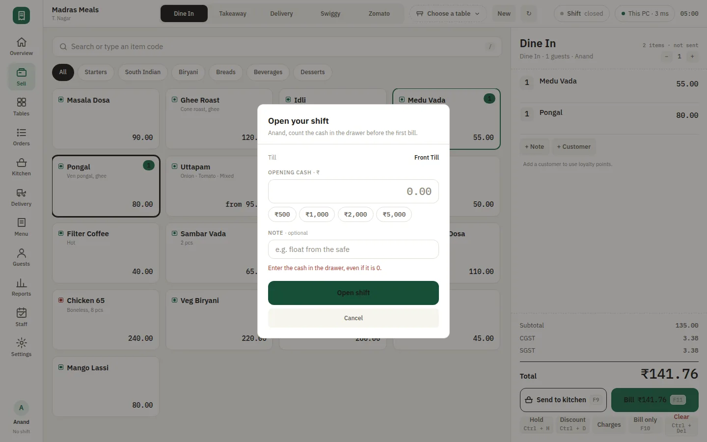 SmartPOS Staff and roles — User menu