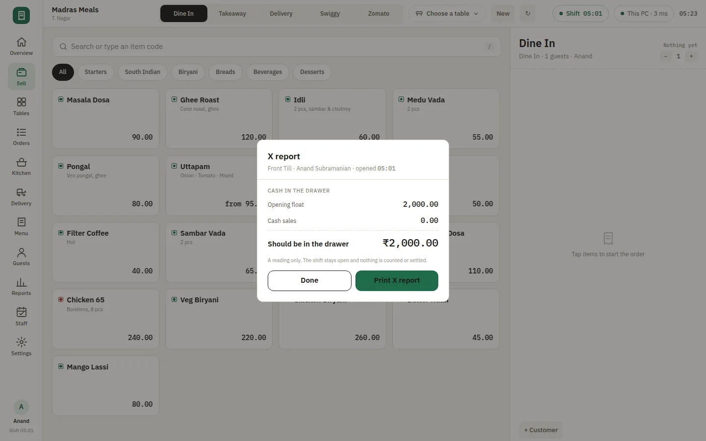 SmartPOS Cash register — Shift x report